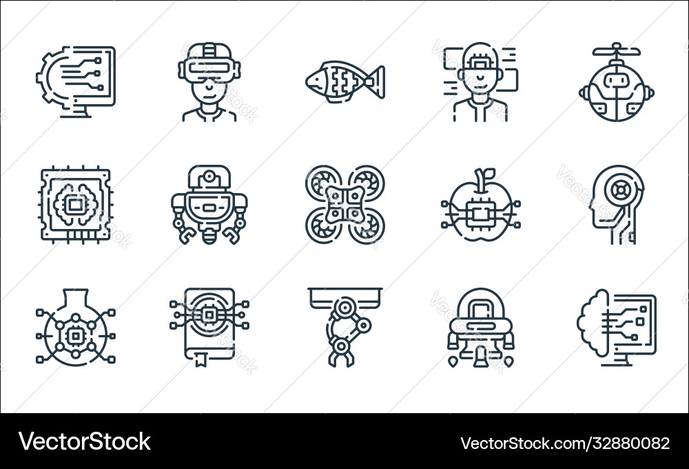 Robotics line icons linear set quality vector image