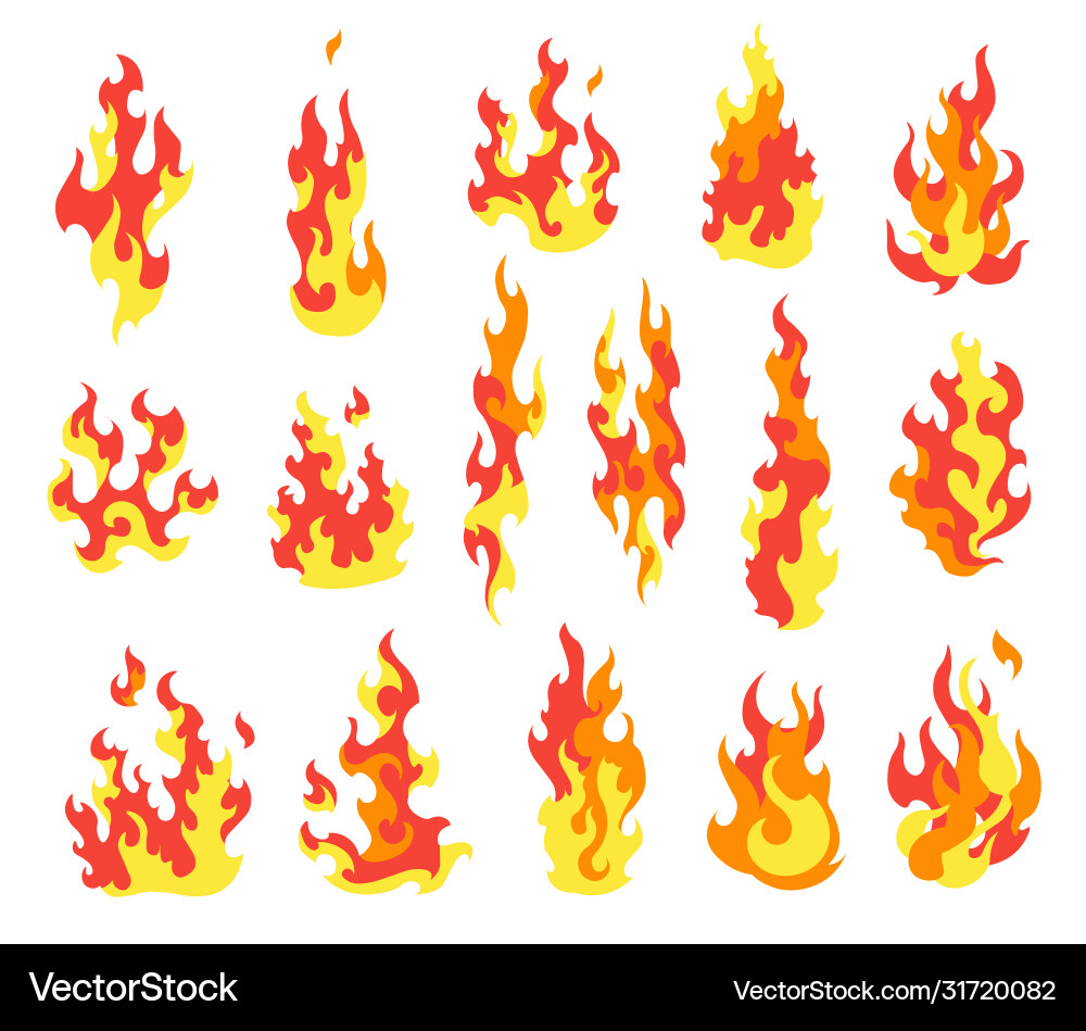 Set fire flames cartoon collection abstract vector image