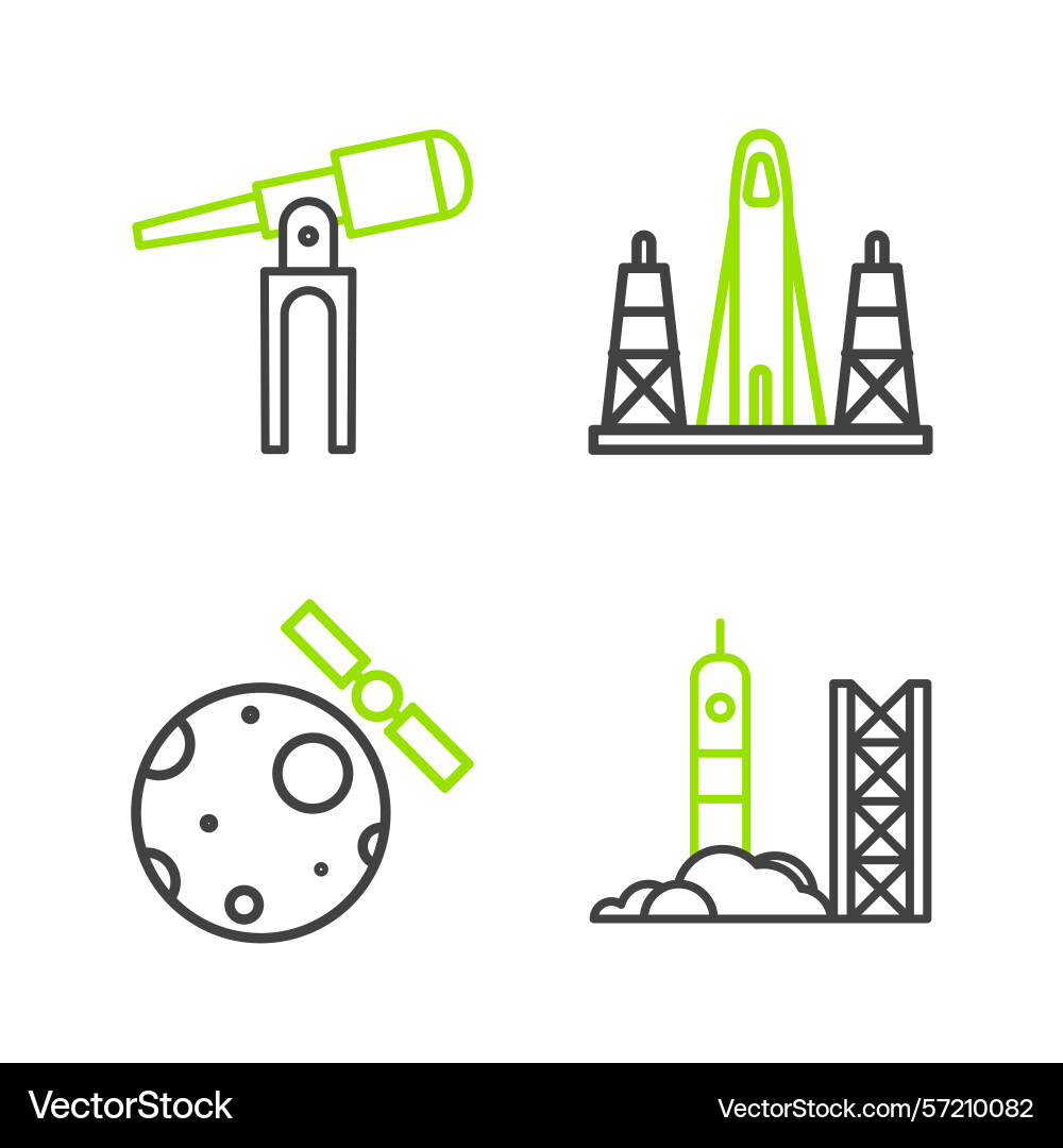 Set line rocket launch from the spaceport Set line rocket launch from the spaceport Vector Image