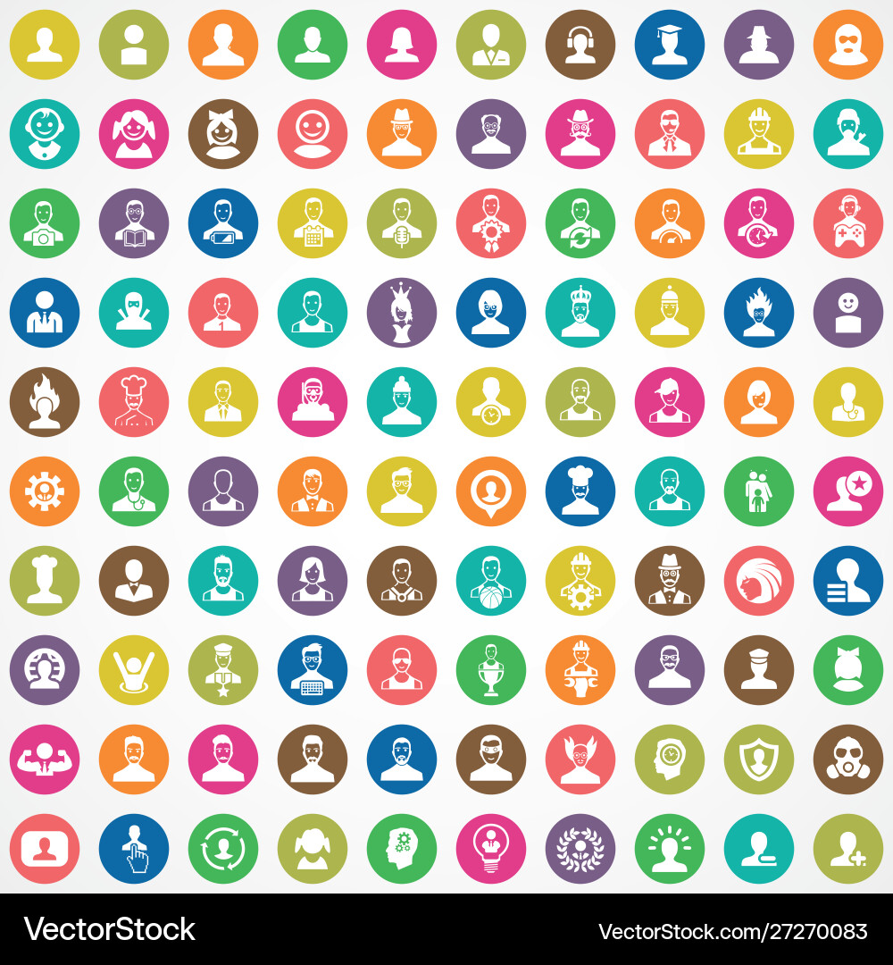 Avatar 100 Icons Universalset für Web und ui Vektorbild