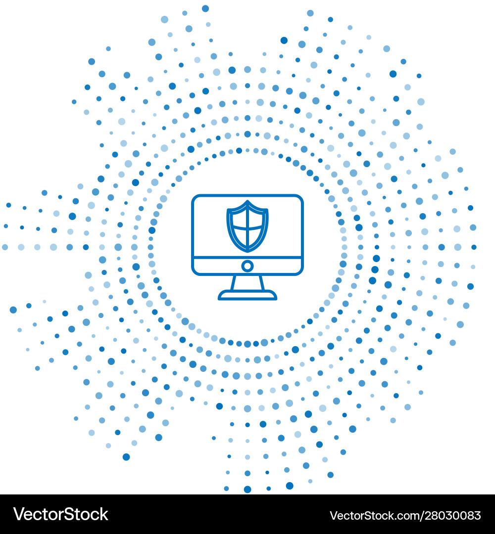 Blue line computer monitor and shield icon Blue line computer monitor and shield icon vector image