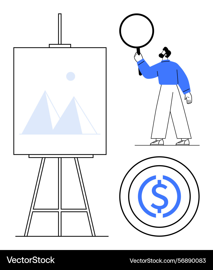 Man analyzing symbol and graph on easel Man analyzing symbol and graph on easel vector image