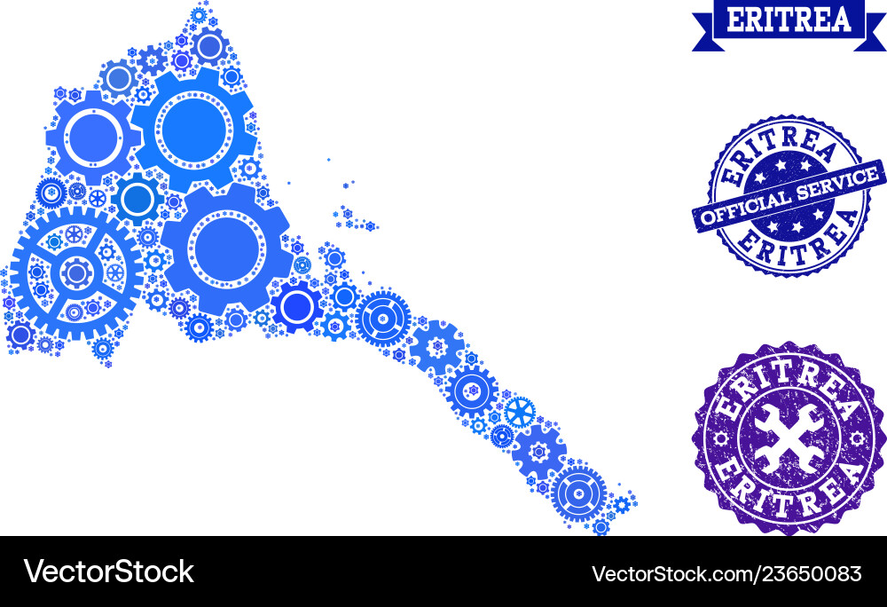 Mosaic map of eritrea with gear wheels and rubber Mosaic map of eritrea with gear wheels and rubber vector image