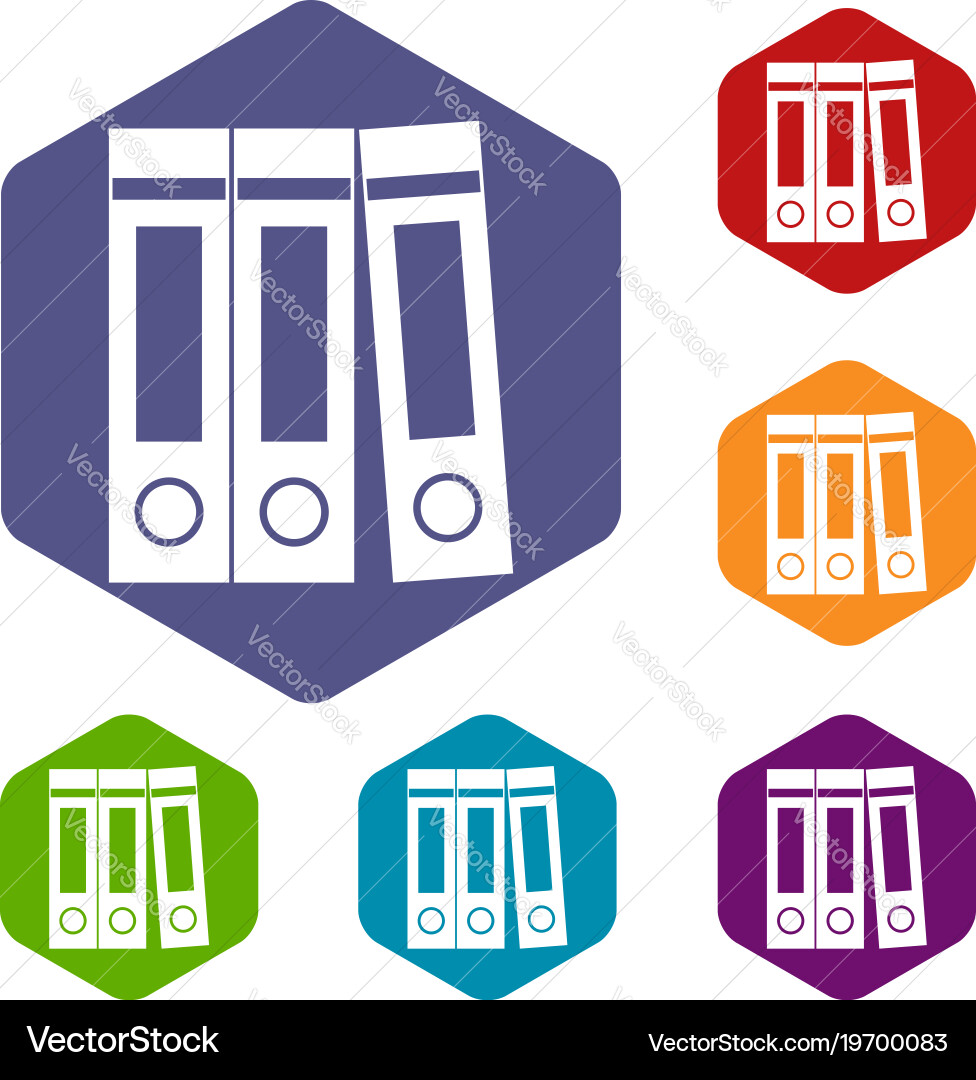 Office folders with documents icons set hexagon vector image