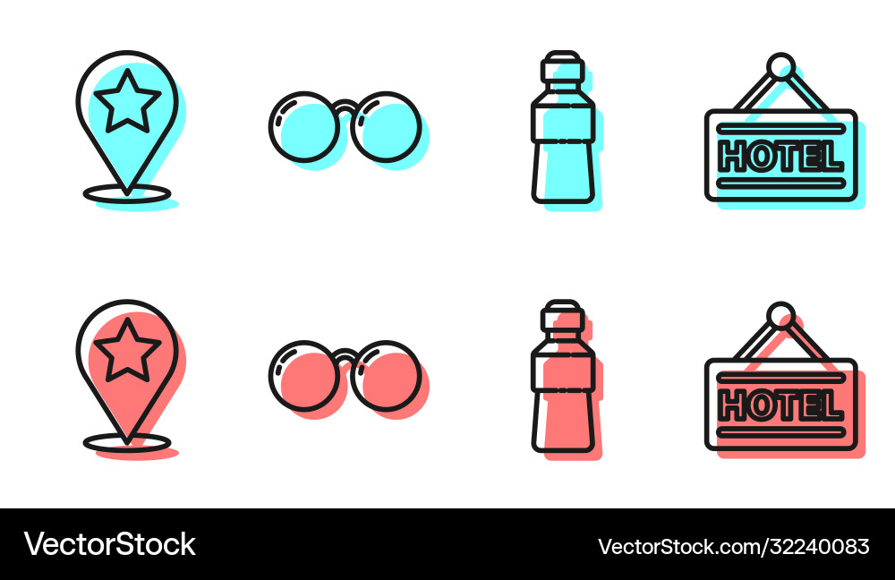 Set line bottle water map pointer with star Set line bottle water map pointer with star vector image