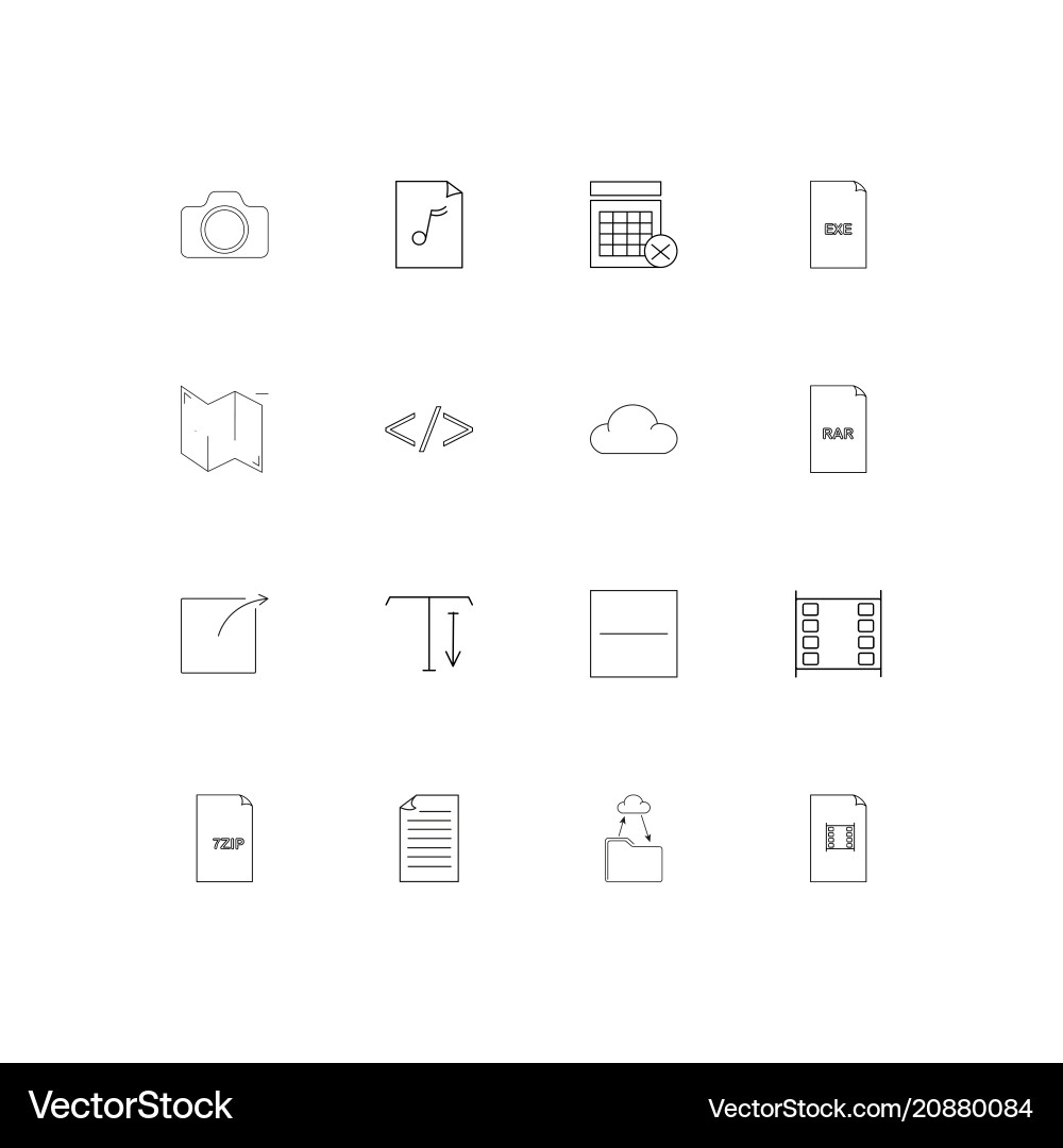 Files and folders sign linear thin icons set vector image