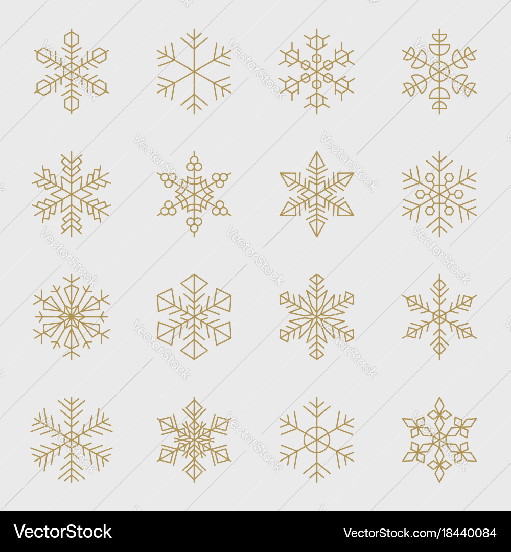 Minimal golden snowflakes set Vector Image