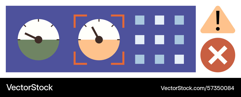Monitoring dashboard with alerts and indicators Monitoring dashboard with alerts and indicators vector image