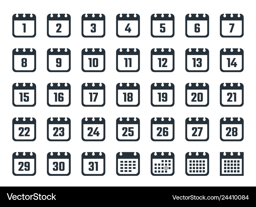Set of calendar icons with dates from 1 to 31 Vector Image