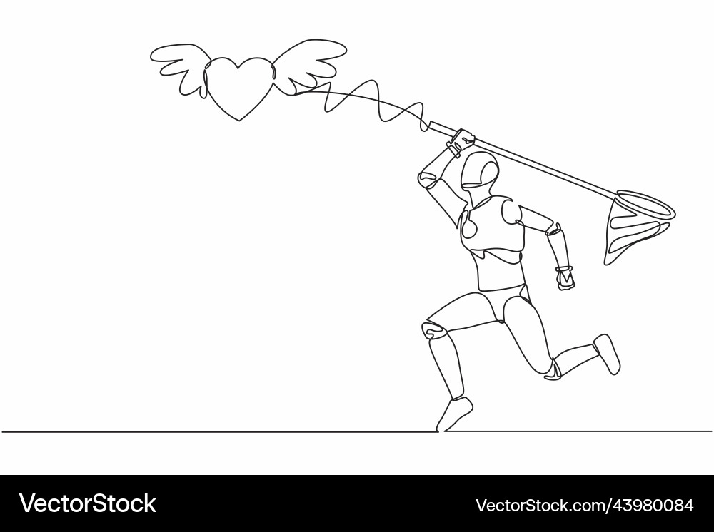 Single one line drawing robot try to catching Single one line drawing robot try to catching vector image