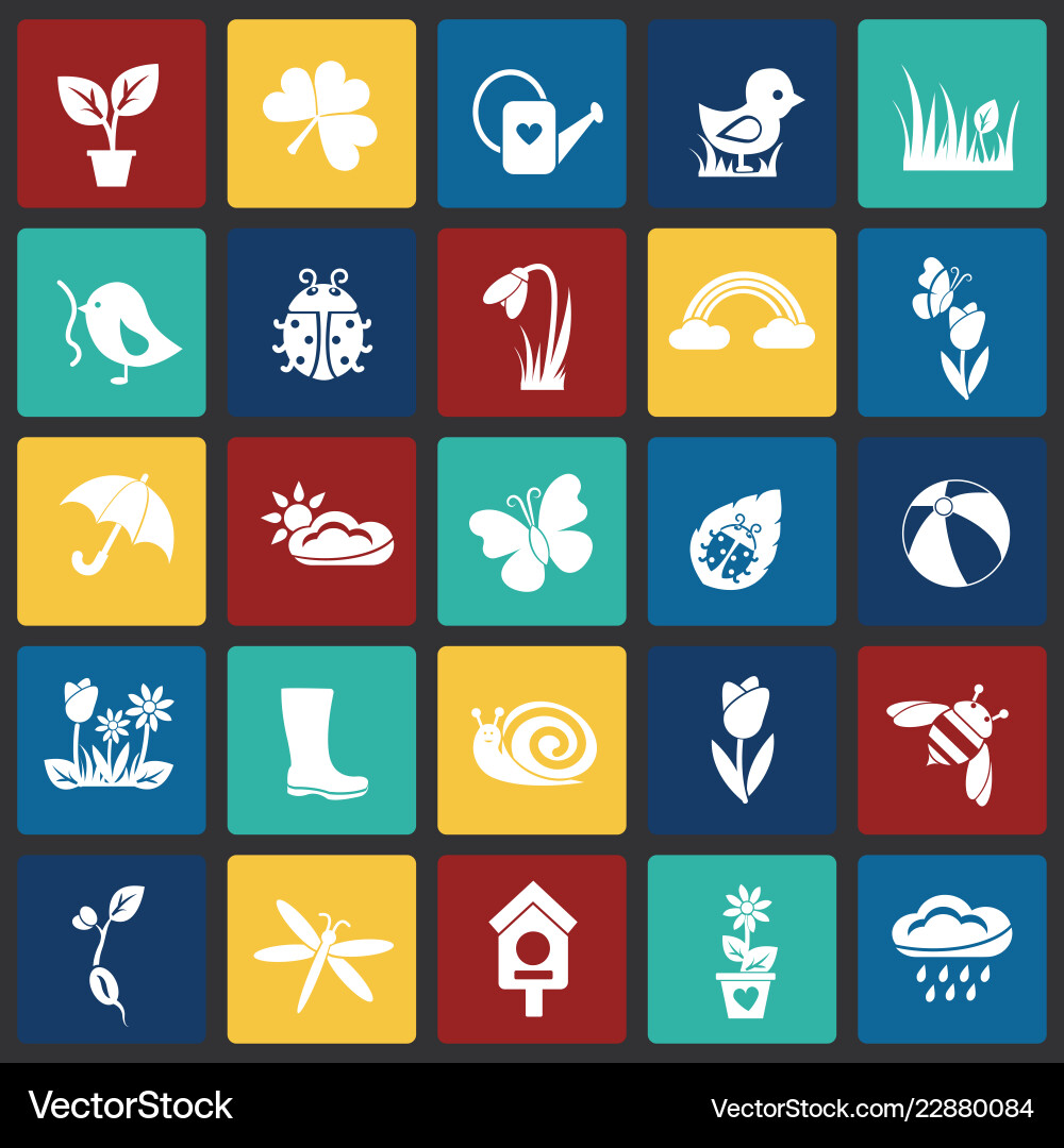 Spring set on color squares background Spring set on color squares background vector image
