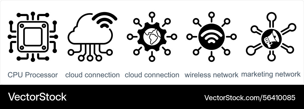 A set of 5 business icons as cpu processor cloud vector image