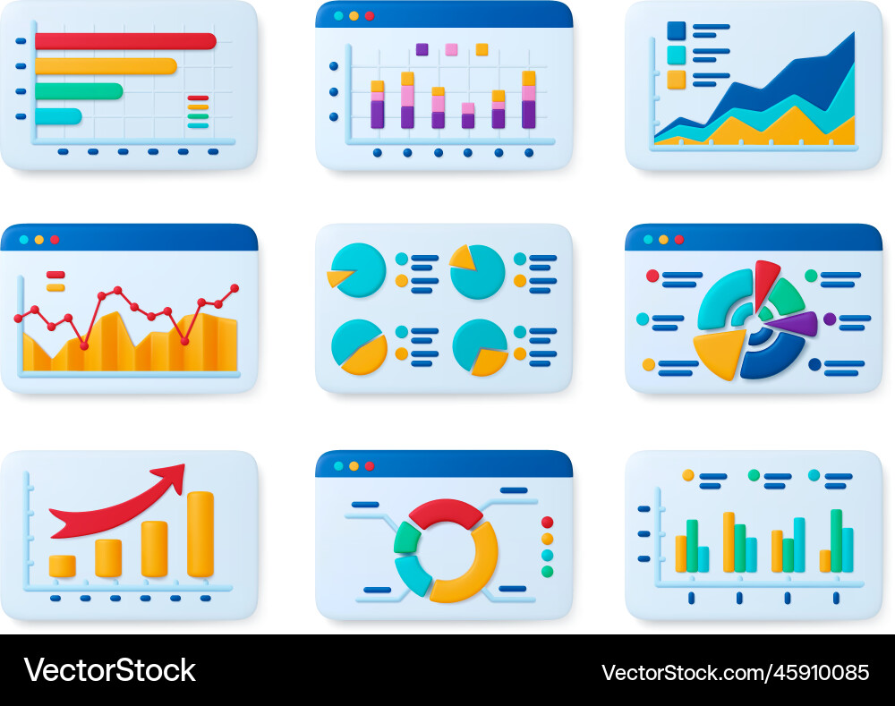 Analytische Finanz Infografiken 3d Icons anzeigen Analytische Finanz Infografiken 3d Icons anzeigen vektorbild