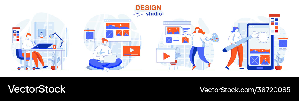 Design studio concept set draw Design studio concept set draw Vector Image
