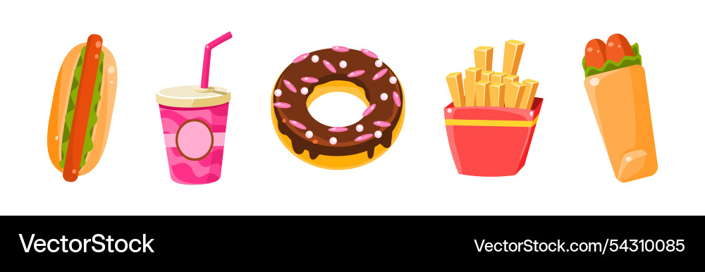 Fast food object and snack item set Vector Image