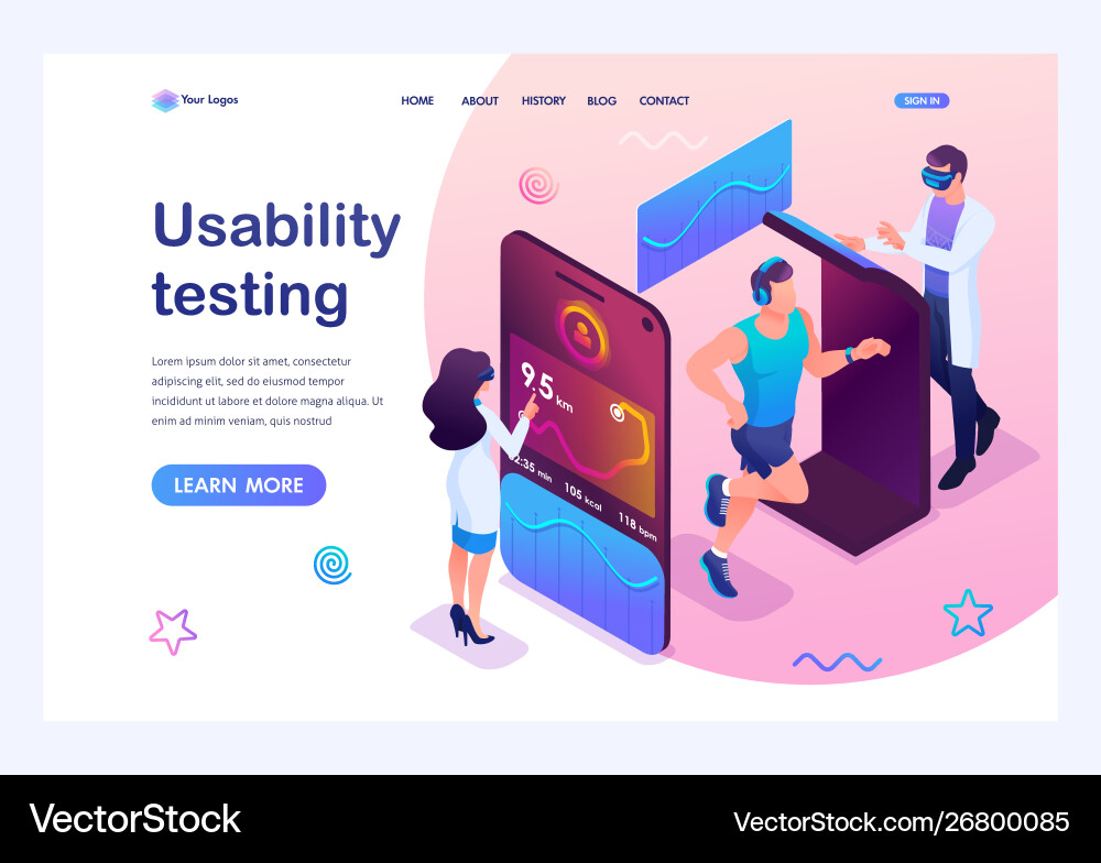 Isometric concept scientists are testing a mobile vector image