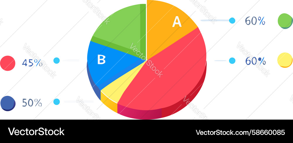 Pie chart with a and b data segments comparison Vector Image