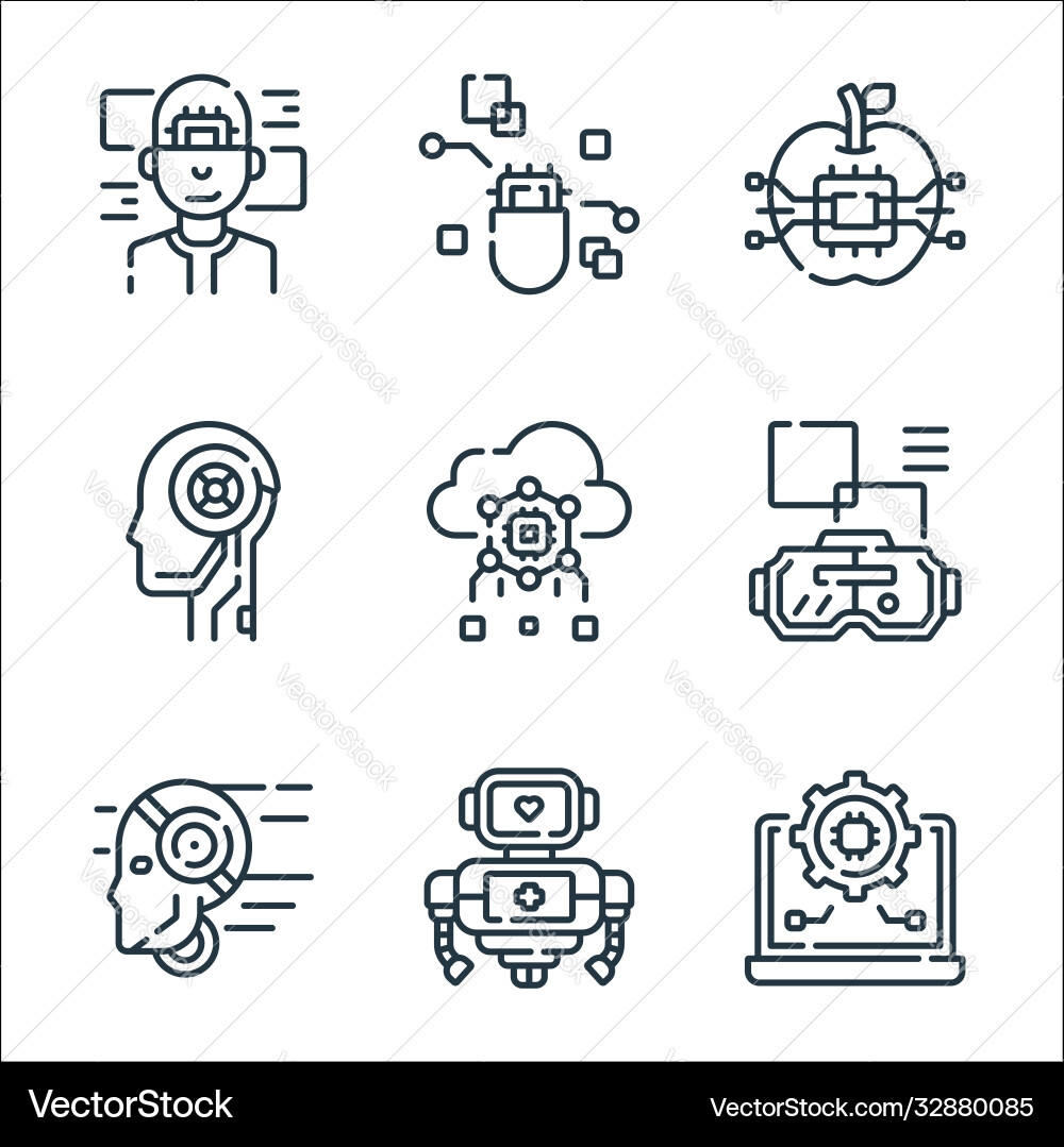 Robotics line icons linear set quality Robotics line icons linear set quality vector image
