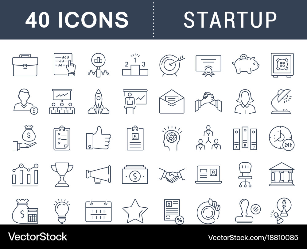 Set flat line icons startup Royalty Free Vector Image