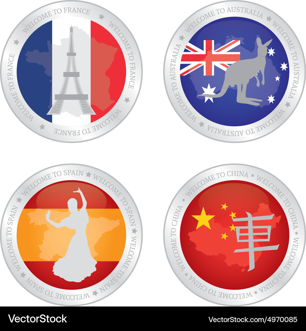 Set labels with different flags and monuments vector image