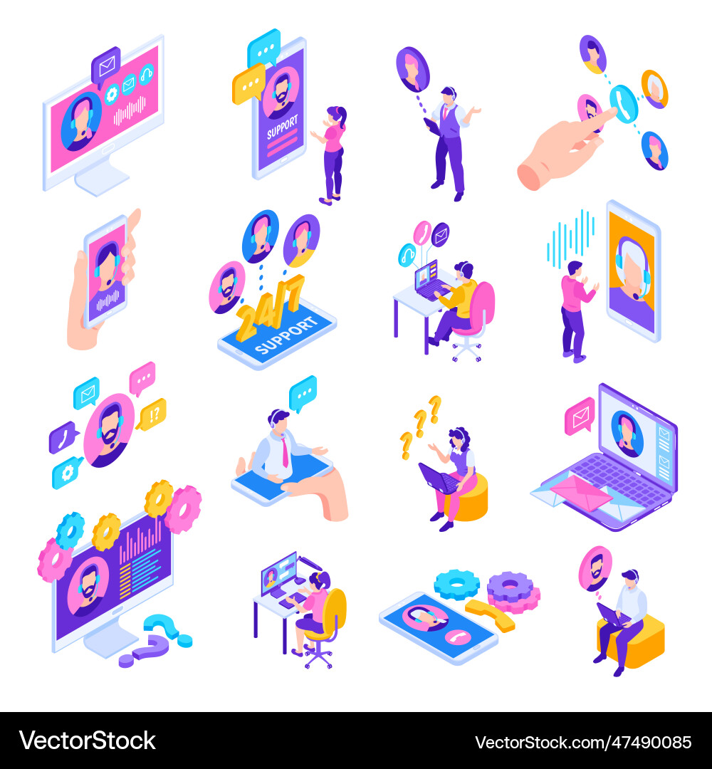 Tech support isometric icons Tech support isometric icons Vector Image
