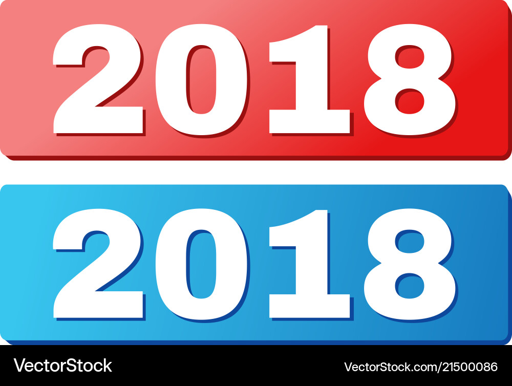 2018 caption on blue and red rectangle buttons vector image