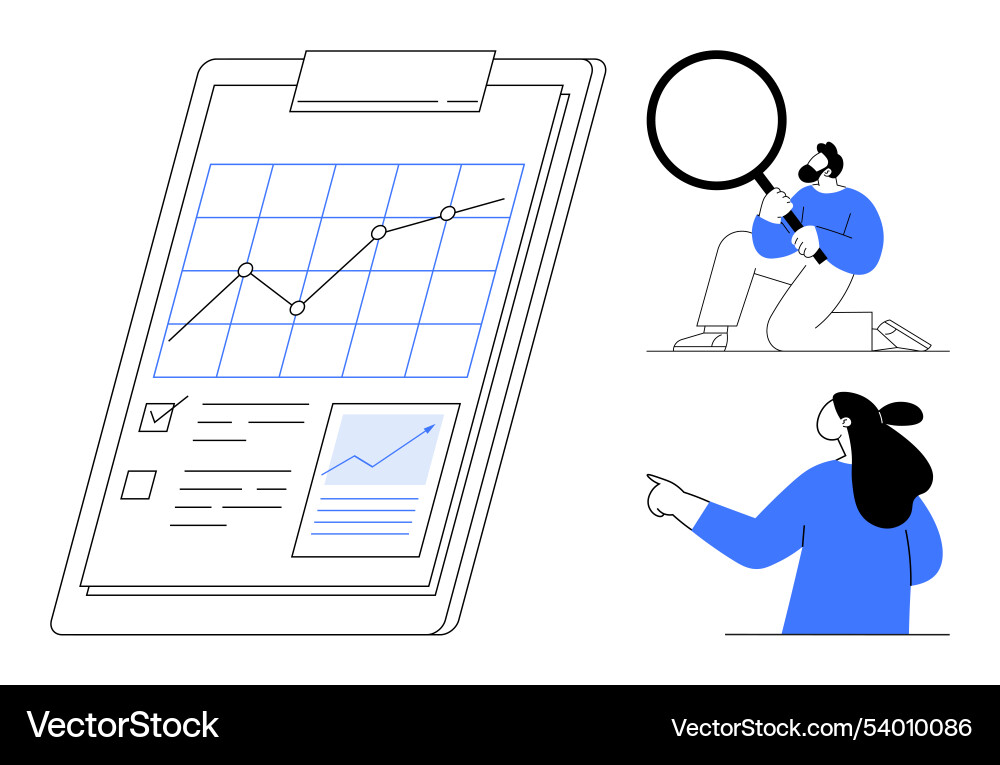 Analyzing data with graphs and charts on clipboard Analyzing data with graphs and charts on clipboard vector image