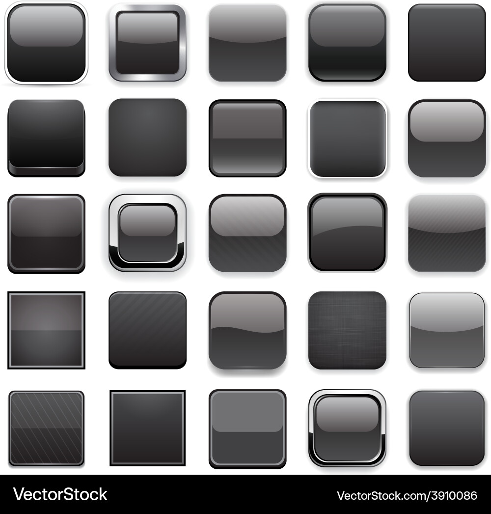 Black Square Buttons - App Icons Vector Image