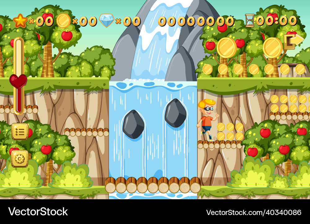 Collecting coins platformer game template Vector Image