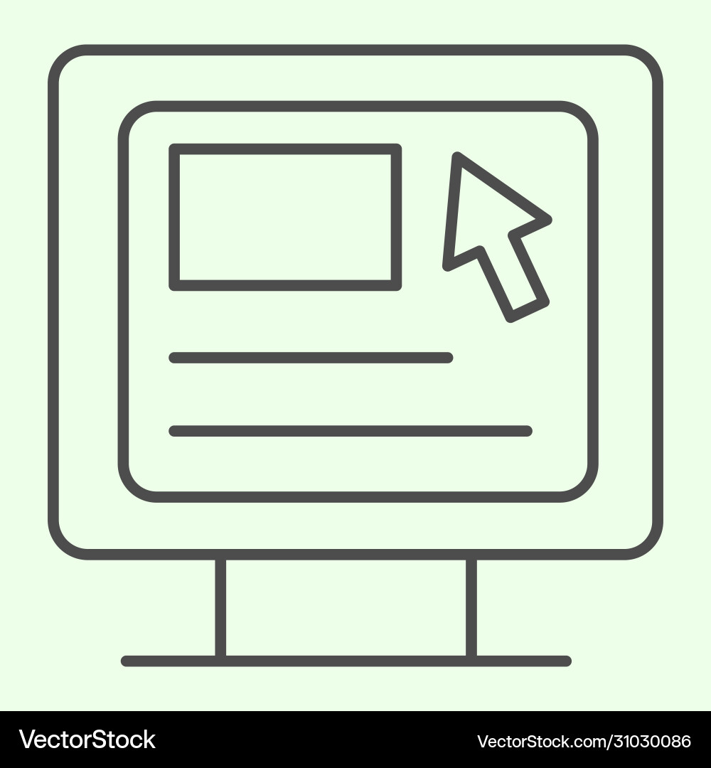 Computer thin line icon webpage with cursor on pc Computer thin line icon webpage with cursor on pc vector image