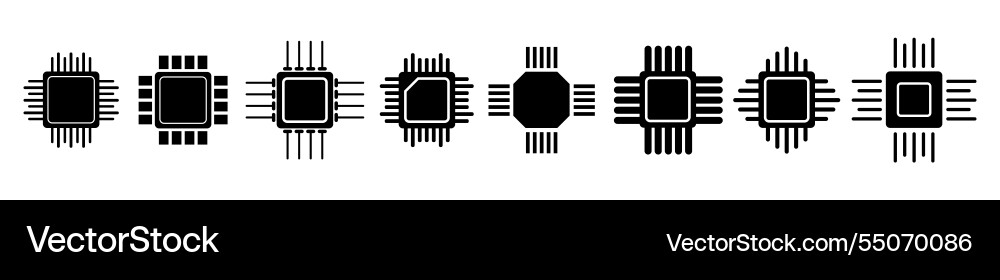 Cpu chips silhouettes processors Cpu chips silhouettes processors vector image