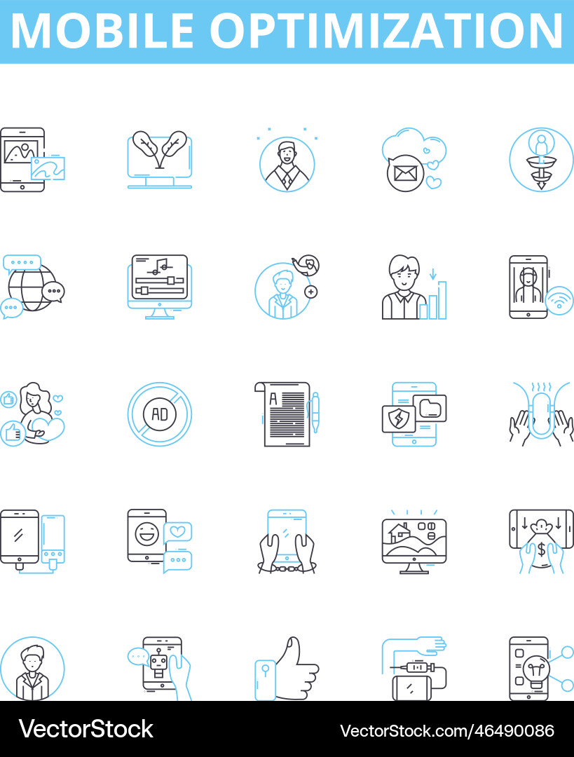 Mobile optimization line icons set Mobile optimization line icons set vector image