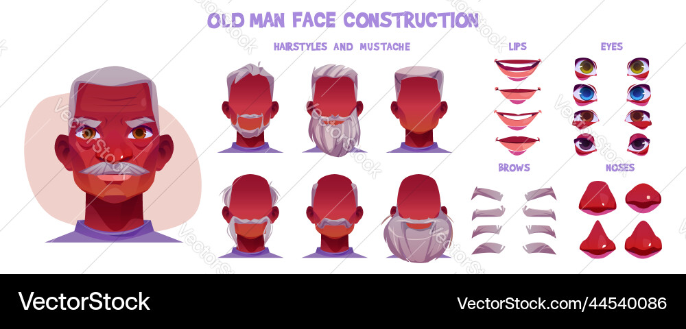 Old man face animation constructor black character Old man face animation constructor black character vector image