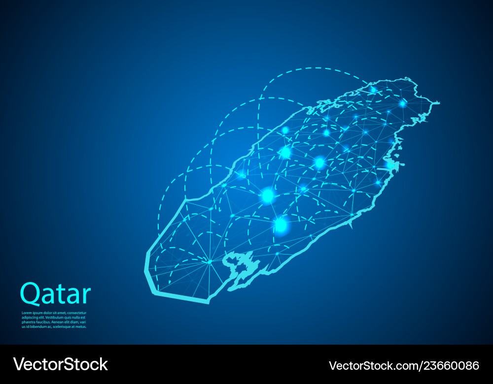 Qatar map with nodes linked by lines concept vector image