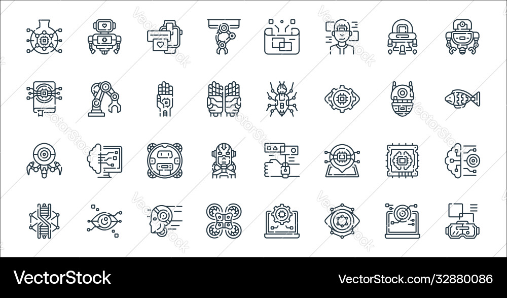 Robotics line icons linear set quality Robotics line icons linear set quality vector image