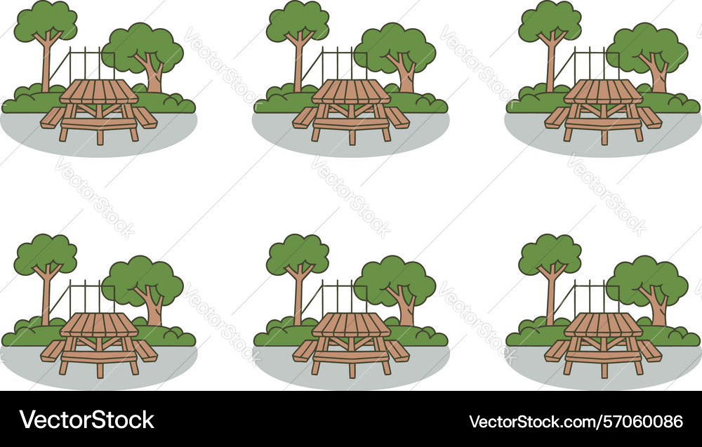 Seamless pattern of picnic tables in a park Vector Image