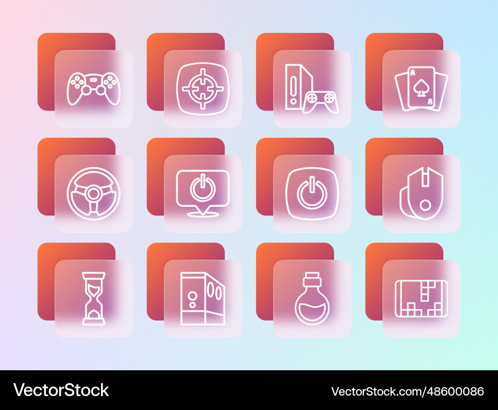 Set line playing cards case of computer power Set line playing cards case of computer power Vector Image