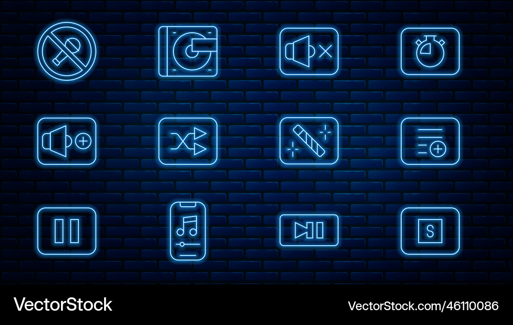 Set line stop media button add playlist speaker Vector Image