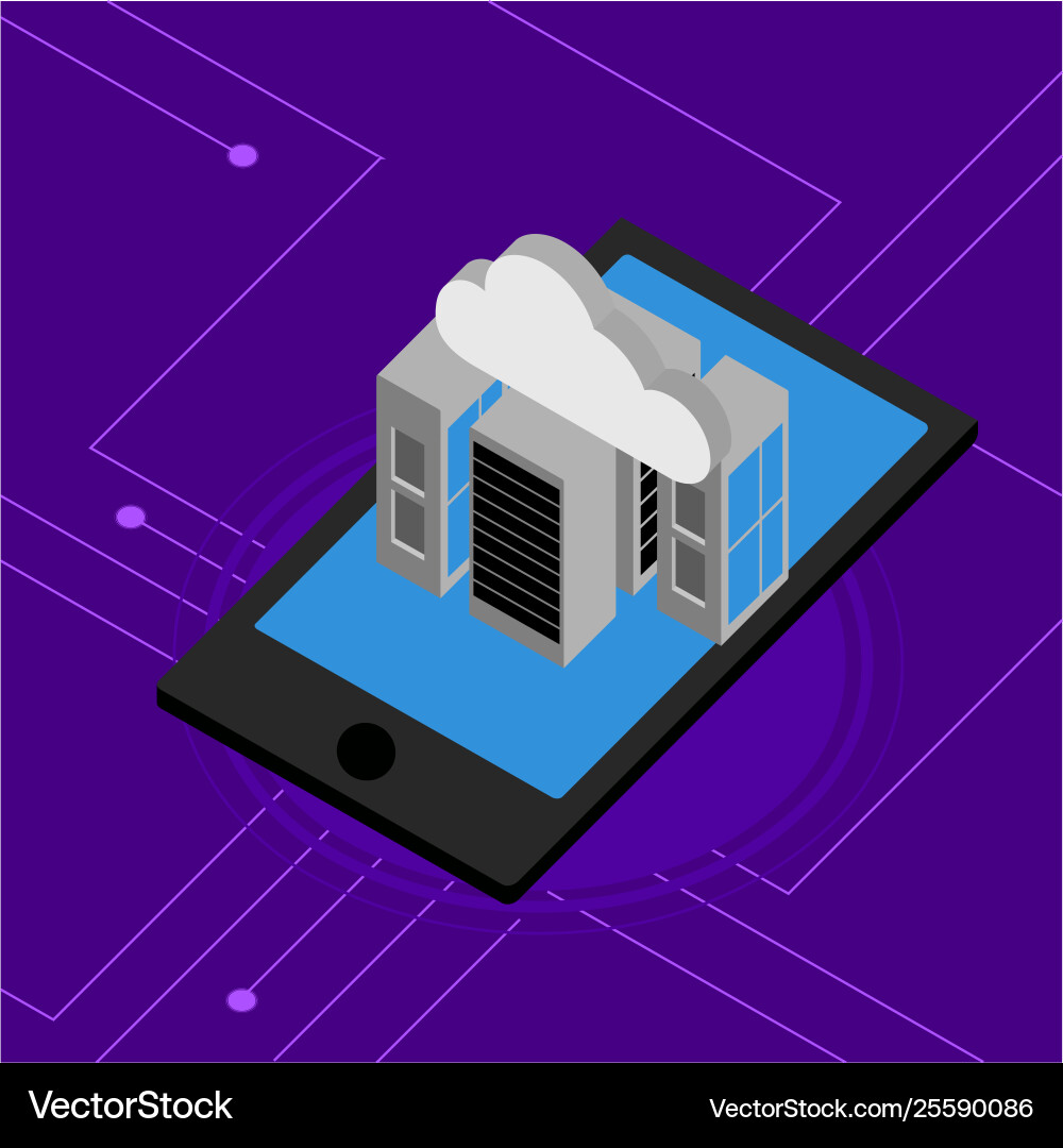 Smartphone with 3d cloud computing server icons Smartphone with 3d cloud computing server icons vector image