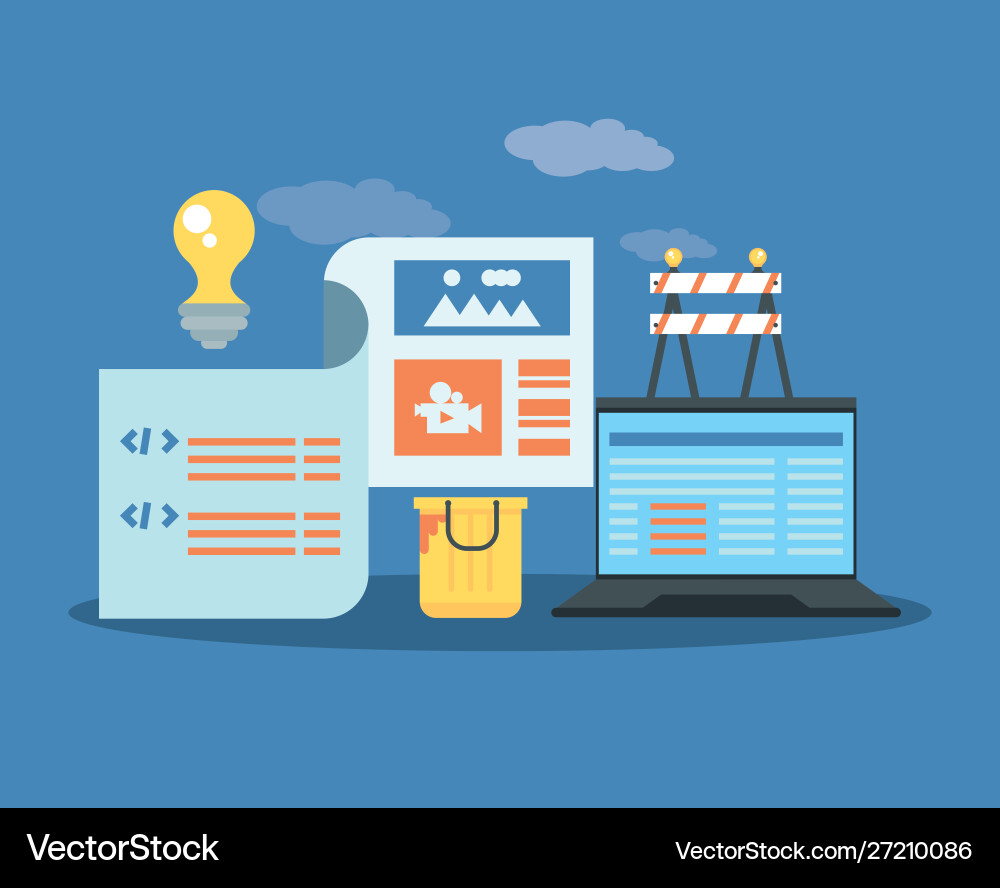 Website under construction with desktop computer vector image