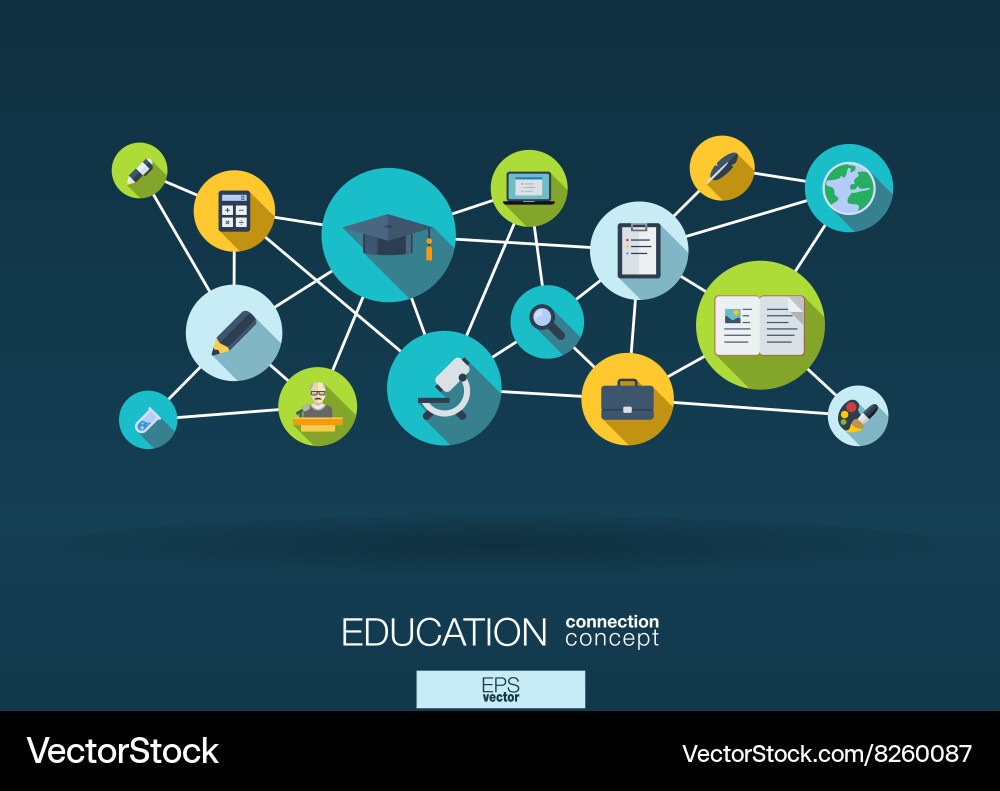 Education network background with integrate flat vector image
