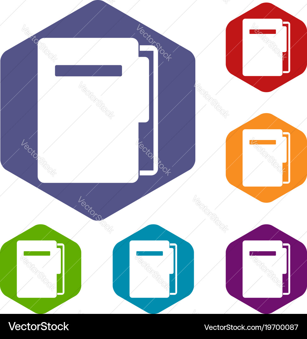 File folder icons set hexagon vector image