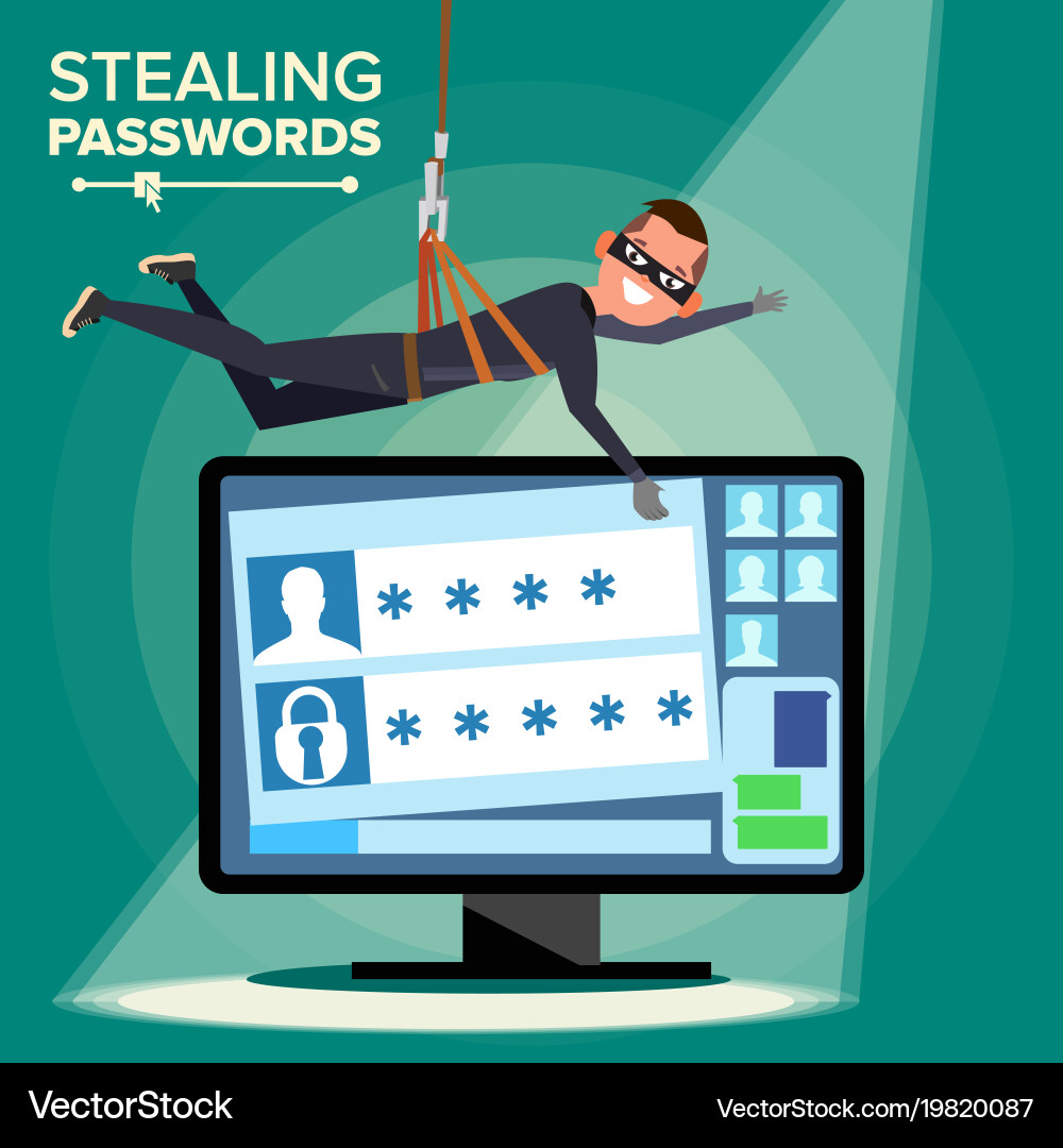 Hacker stealing password thief character vector image