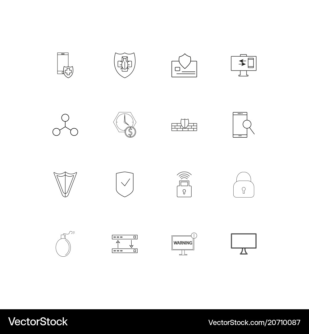 Internet security simple linear icons set Vector Image