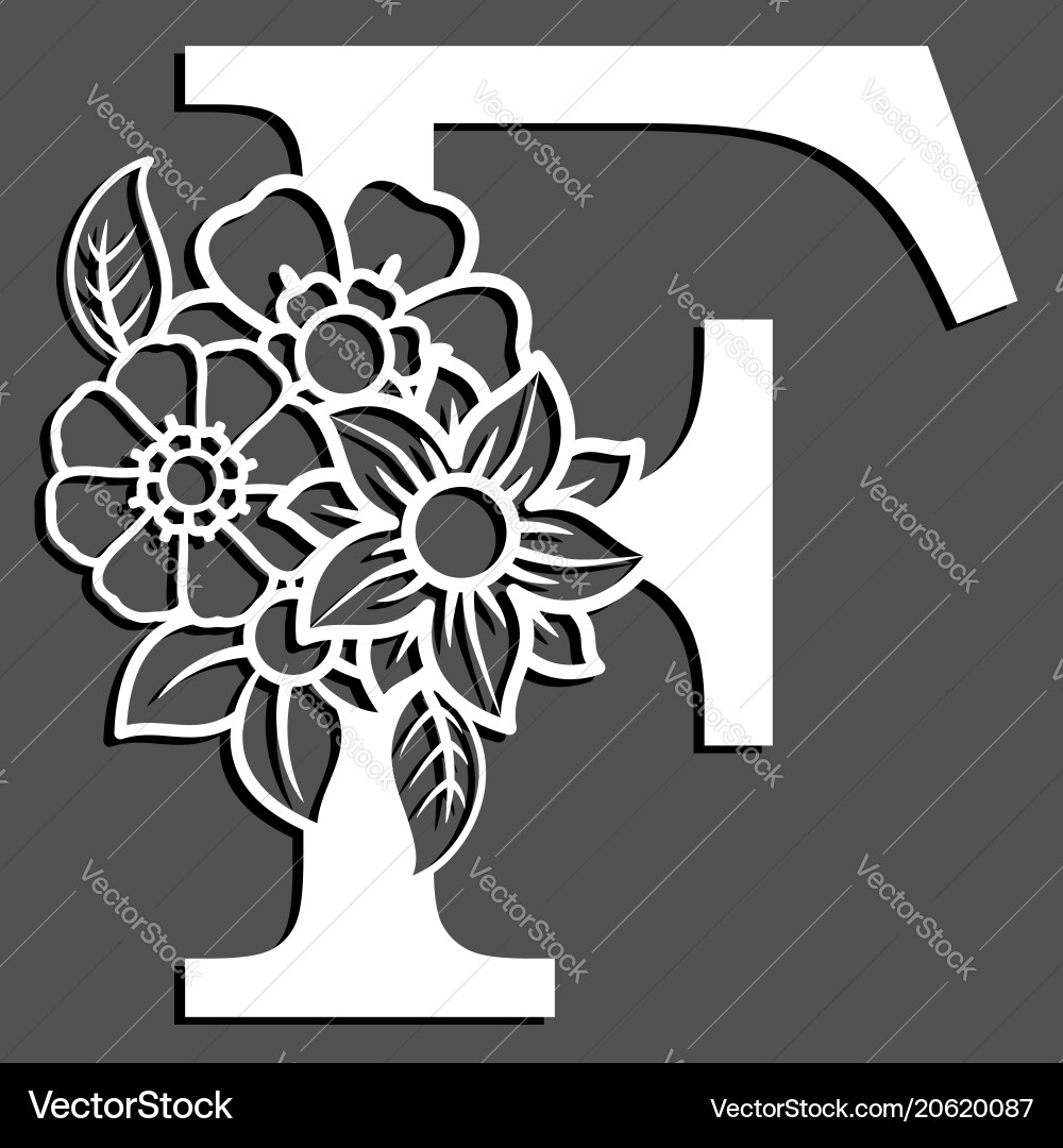 Letter silhouette with flowers f Letter silhouette with flowers f vector image