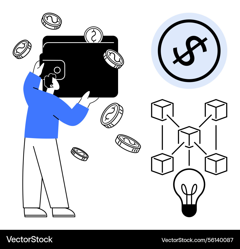 Man holding digital wallet with coins blockchain Man holding digital wallet with coins blockchain vector image