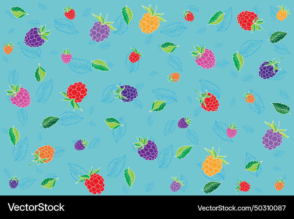 Pattern of raspberry with leaf on soft green Vector Image