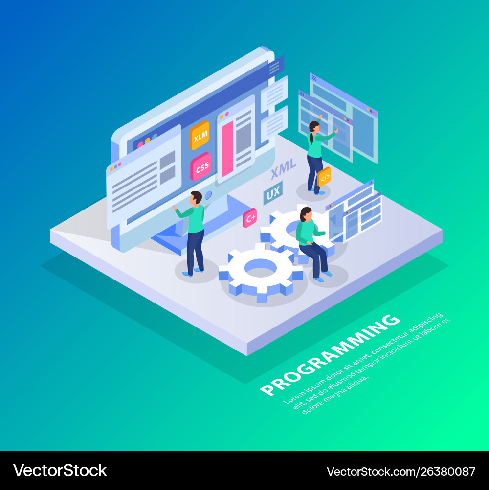 Programmierung Website isometrische Hintergrund vektorbild