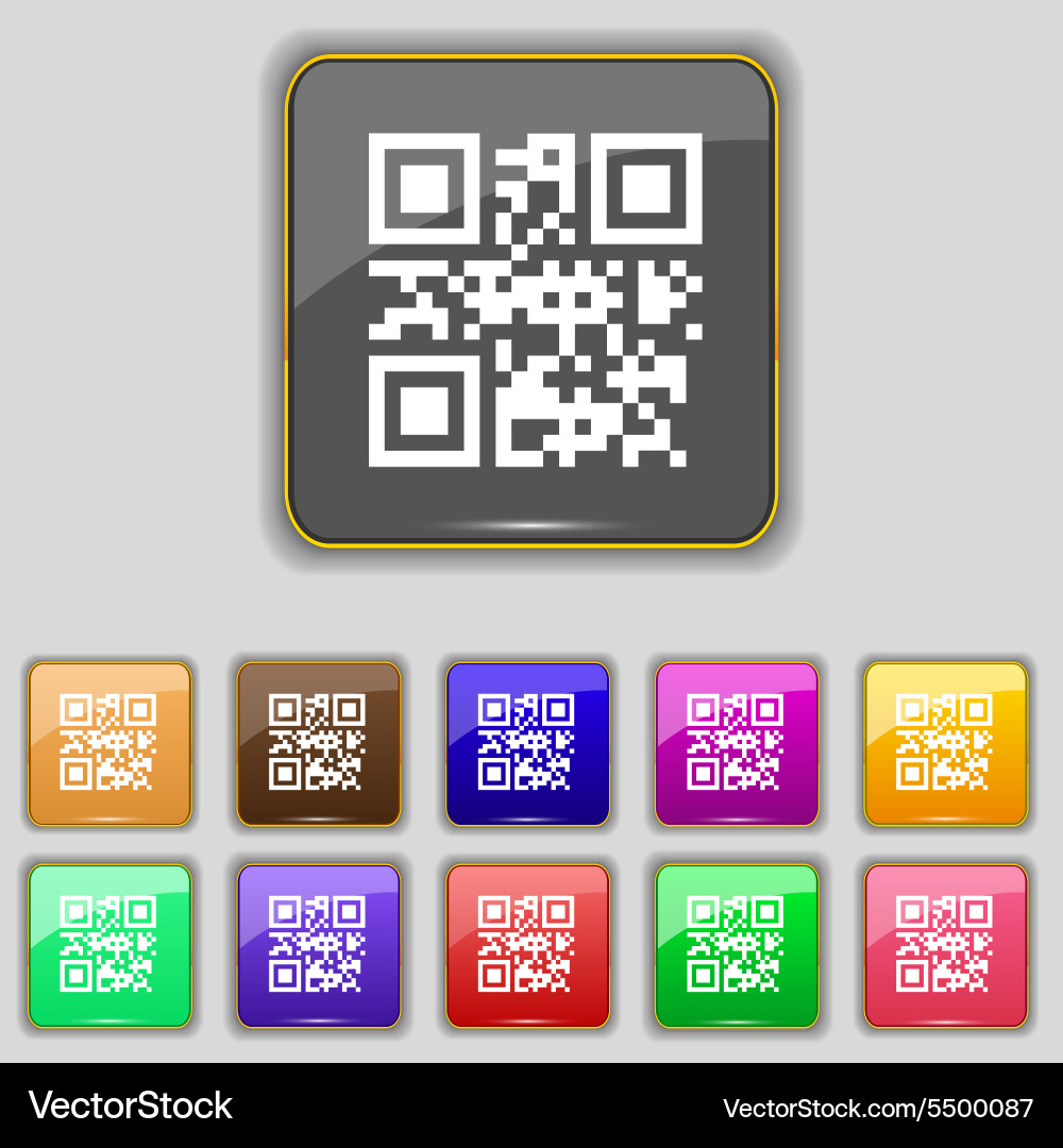 Qr code icon sign set with eleven colored buttons Vector Image