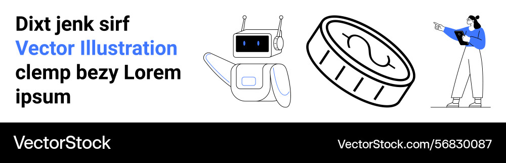 Robot coin and character analyzing data Robot coin and character analyzing data vector image